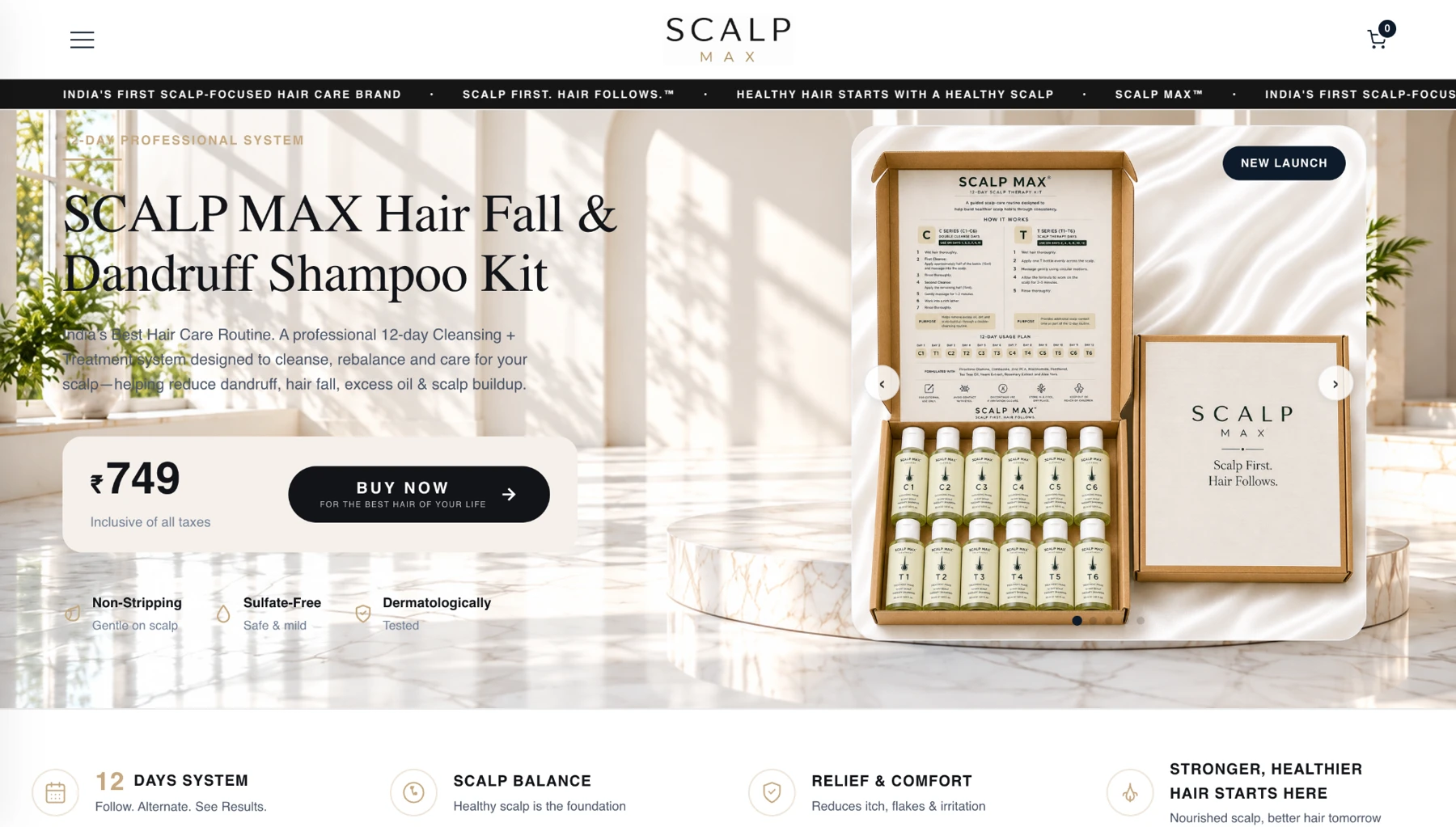 Scalp Max hair care website showing product presentation and shopping interface
